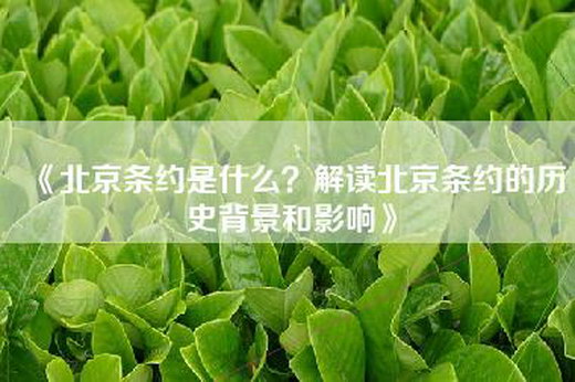 《北京条约是什么？解读北京条约的历史背景和影响》